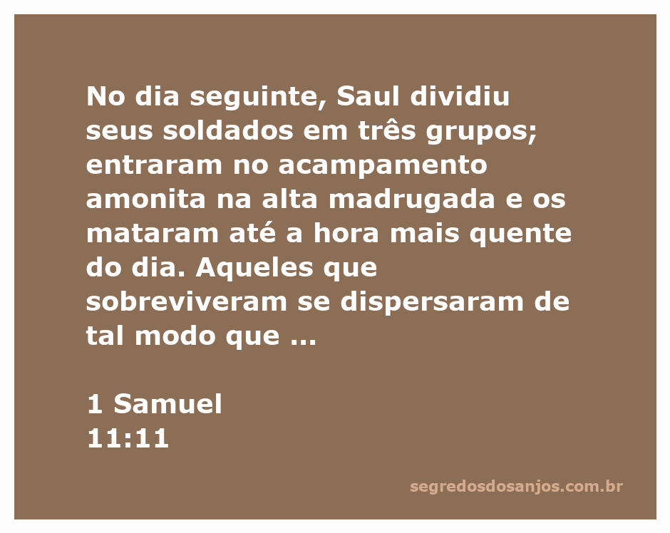 Ilustração da vitória de Saul sobre os amonitas, representando a divisão das tropas e a batalha.