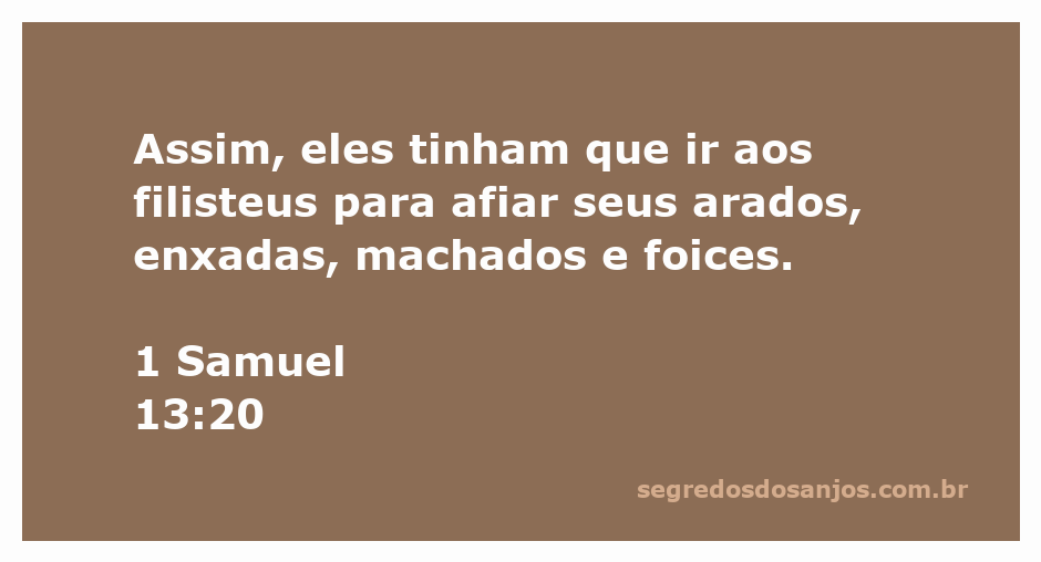 Imagem de ferramentas agrícolas como arados, enxadas, machados e foices, simbolizando a dependência dos israelitas dos filisteus para afiar seus instrumentos.