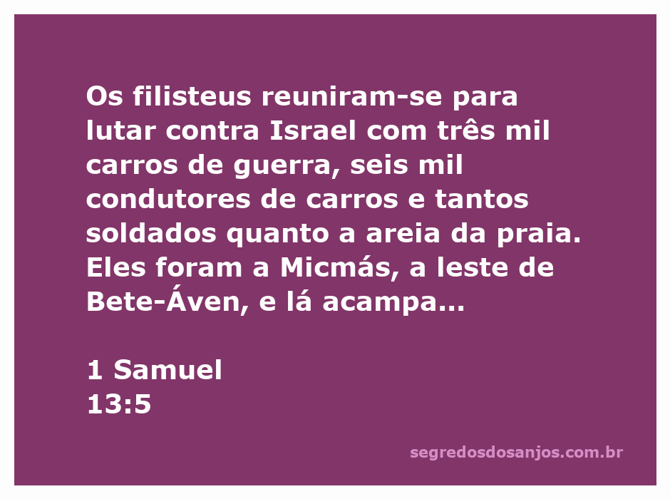 Ilustração da batalha entre os filisteus e Israel em 1 Samuel 13:5, mostrando a imensidão do exército filisteu em Micmás.