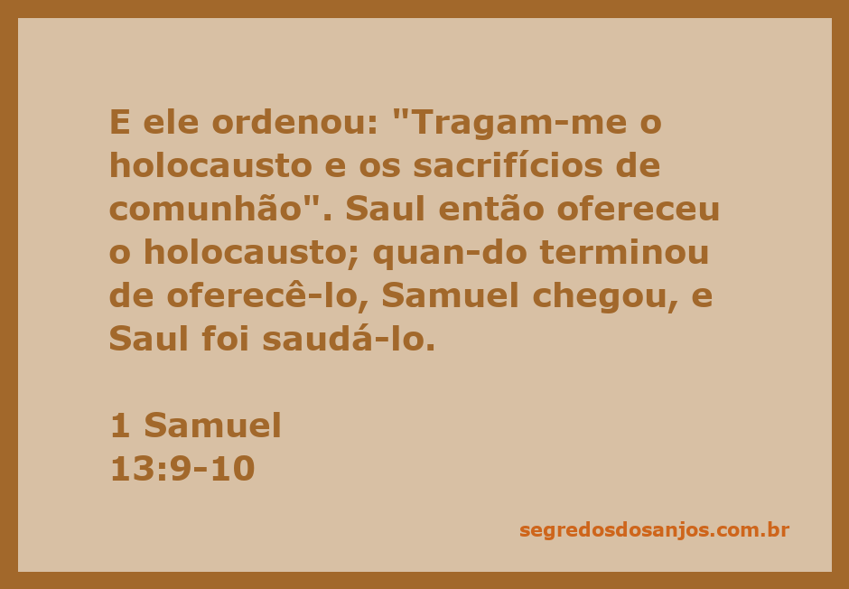 O momento em que Saul oferece o holocausto antes da chegada de Samuel, representando a importância dos sacrifícios na tradição bíblica.