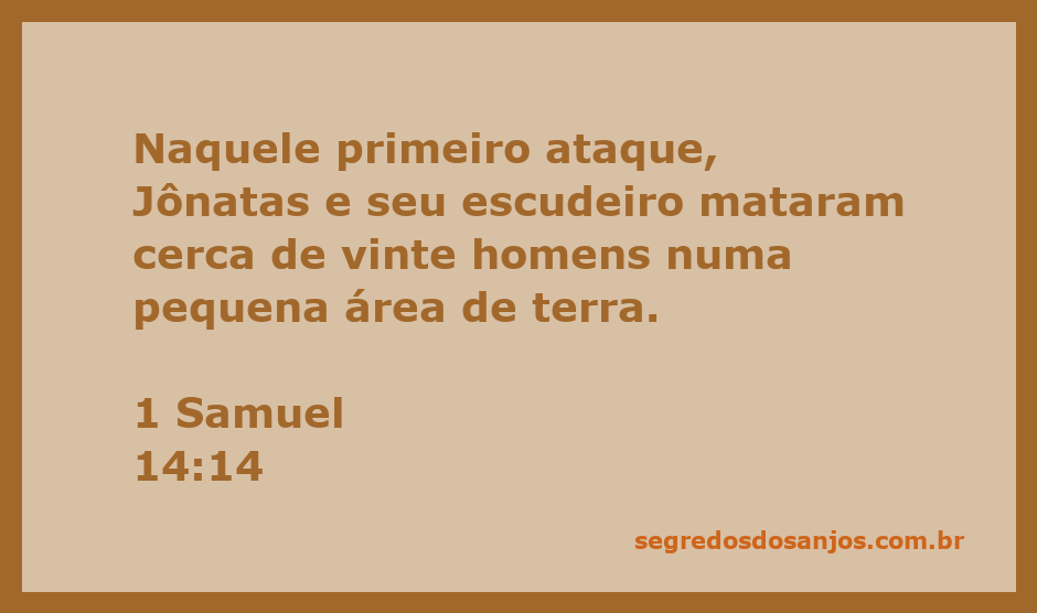 Jônatas e seu escudeiro em batalha, representando a vitória sobre os filisteus na passagem de 1 Samuel 14:14.