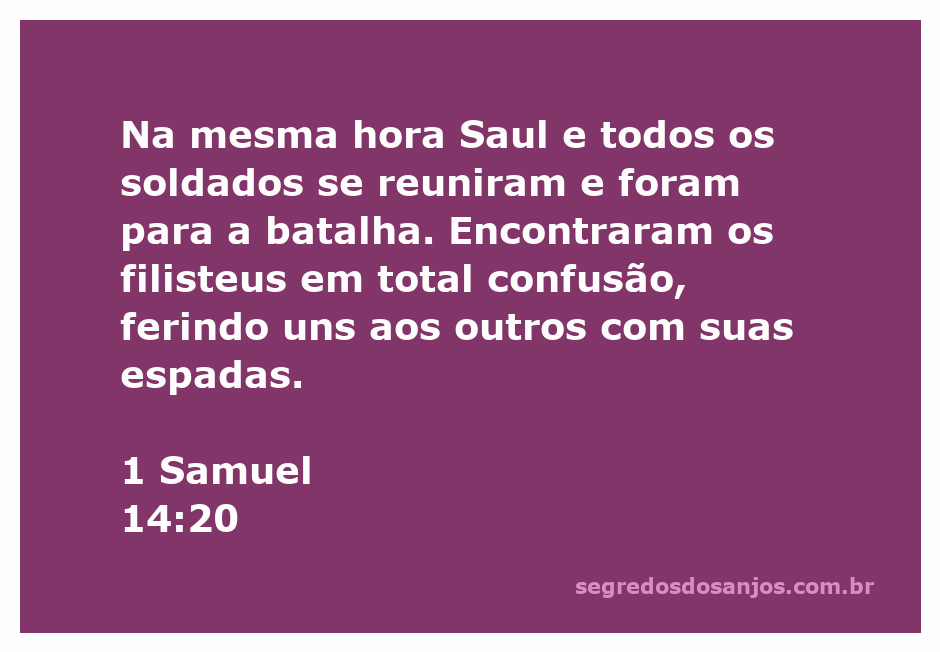 Saul e seus soldados se preparando para a batalha contra os filisteus em 1 Samuel 14:20.