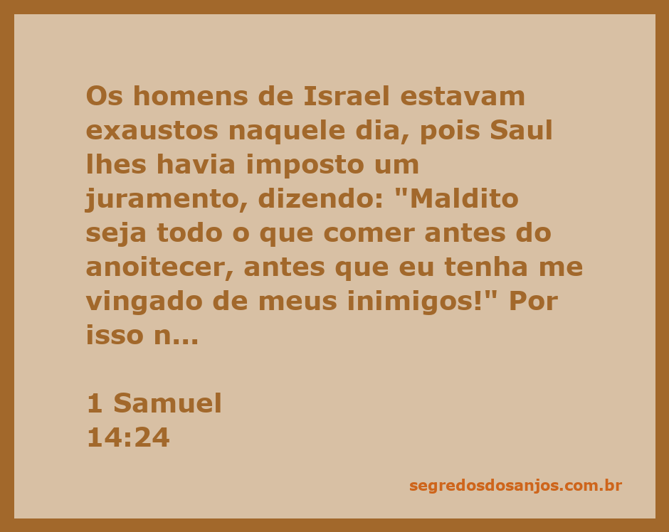 Ilustração de homens de Israel exaustos no campo de batalha, refletindo a tensão do juramento de Saul.