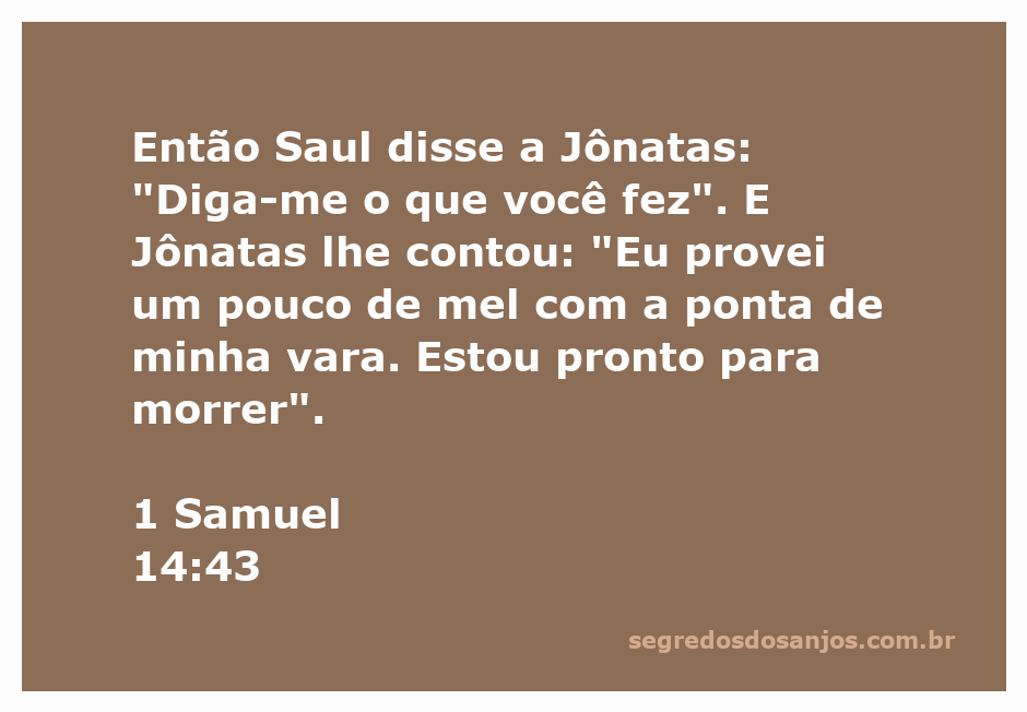 Reunião entre Saul e Jônatas após a batalha, com Jônatas admitindo ter provado mel.