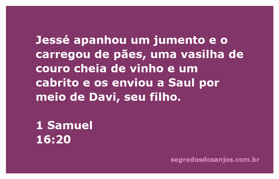 Imagem de Jessé enviando alimentos a Saul por meio de Davi, ilustrando a passagem de 1 Samuel 16:20.