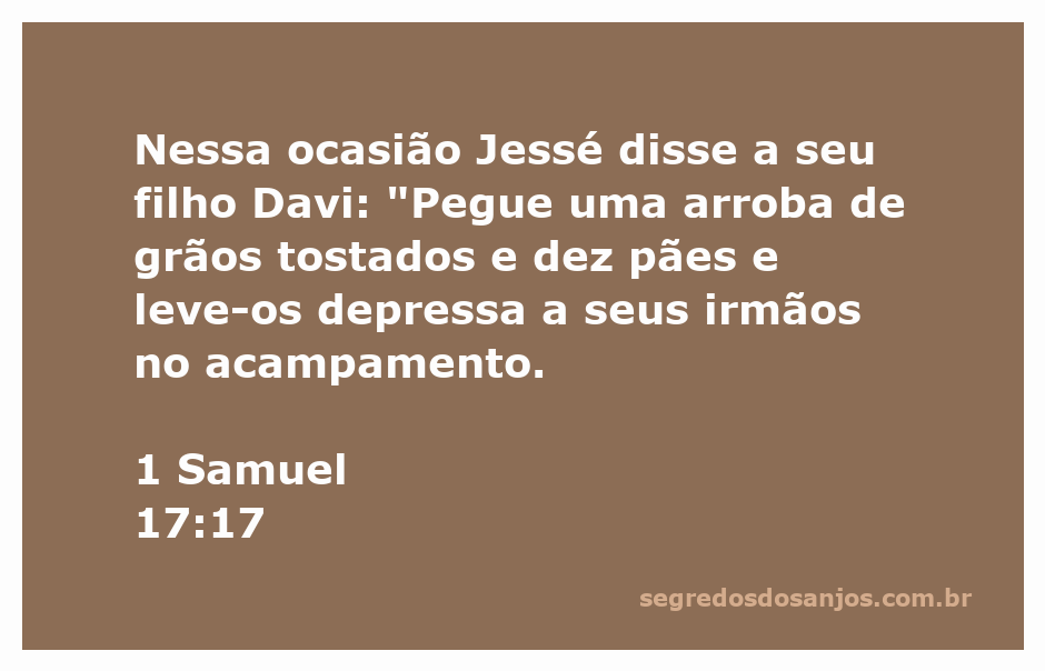 Davi levando alimentos para seus irmãos no acampamento, representando o versículo de 1 Samuel 17:17.