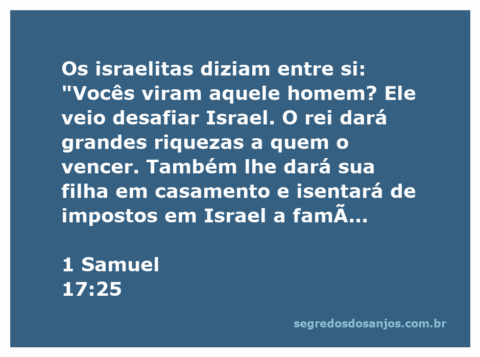 Ilustração de Davi enfrentando Golias, com a promessa do rei sobre recompensas para quem vencer o gigante.