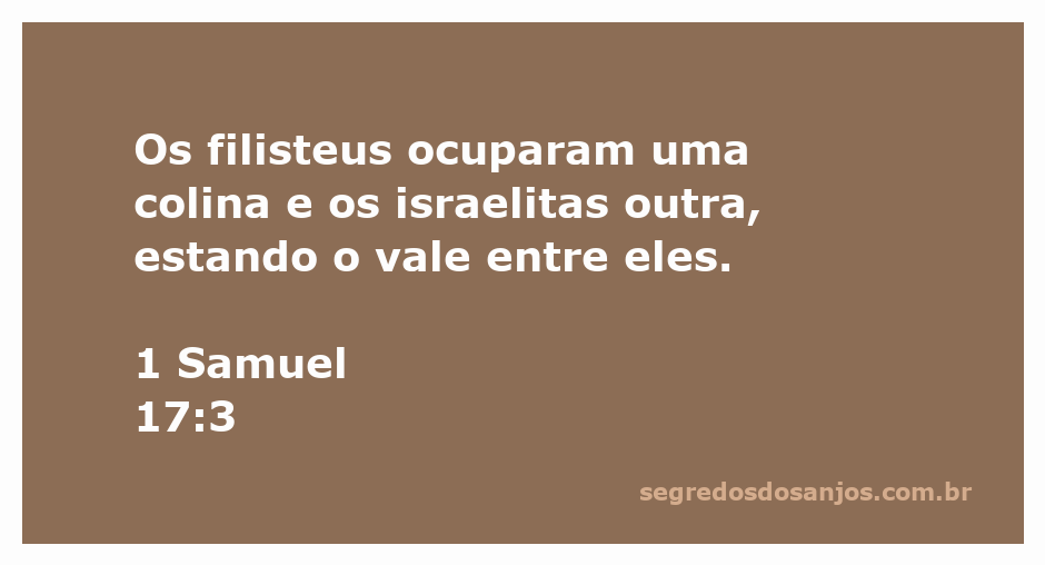 Ilustração da batalha entre os filisteus e os israelitas, com colinas opostas e um vale no meio.