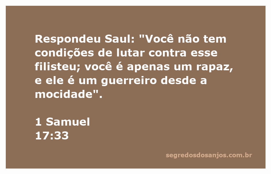 Um jovem enfrentando um guerreiro mais experiente, representando a passagem de 1 Samuel 17:33.