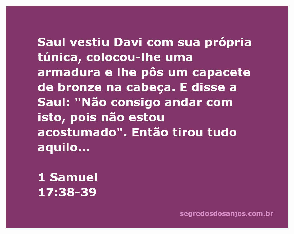 Davi tentando usar a armadura de Saul antes de enfrentar Golias, simbolizando a resistência às imposições e a busca pela própria identidade.