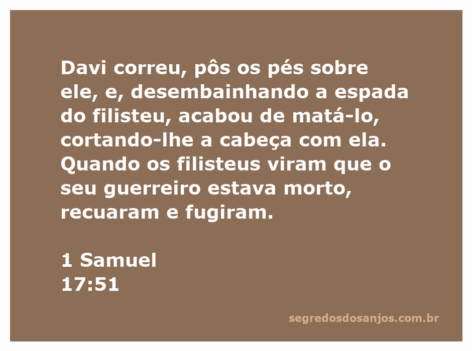 Davi, o jovem pastor, derrotando o gigante Golias com a sua espada, simbolizando a vitória sobre os inimigos.