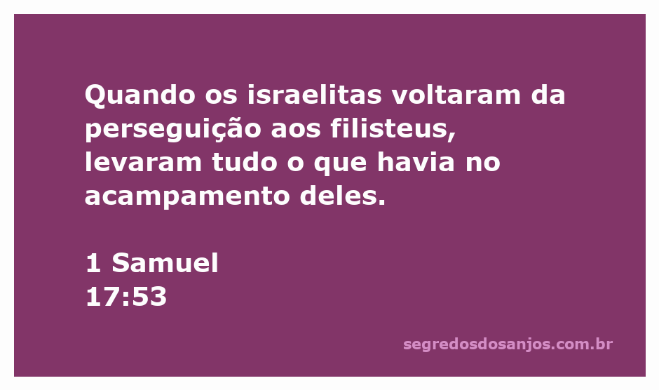 Os israelitas celebrando a vitória sobre os filisteus e carregando os despojos do acampamento inimigo.