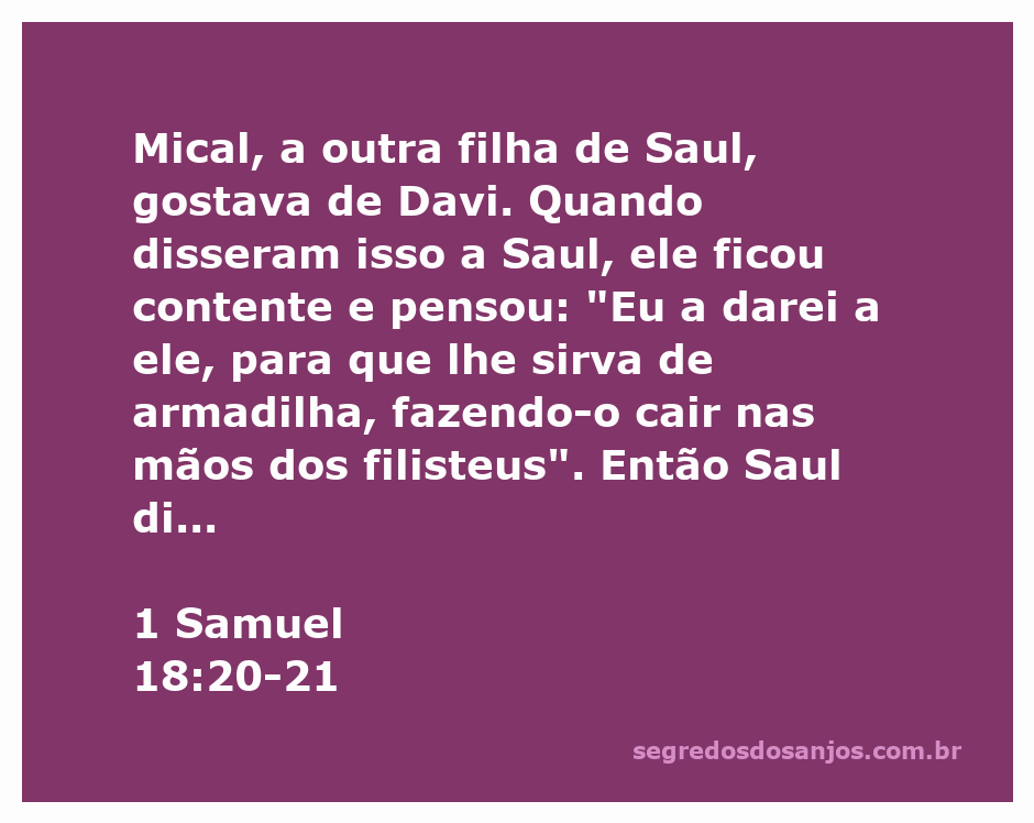 Mical, filha de Saul, e Davi, em uma representação artística da passagem bíblica de 1 Samuel 18:20-21.