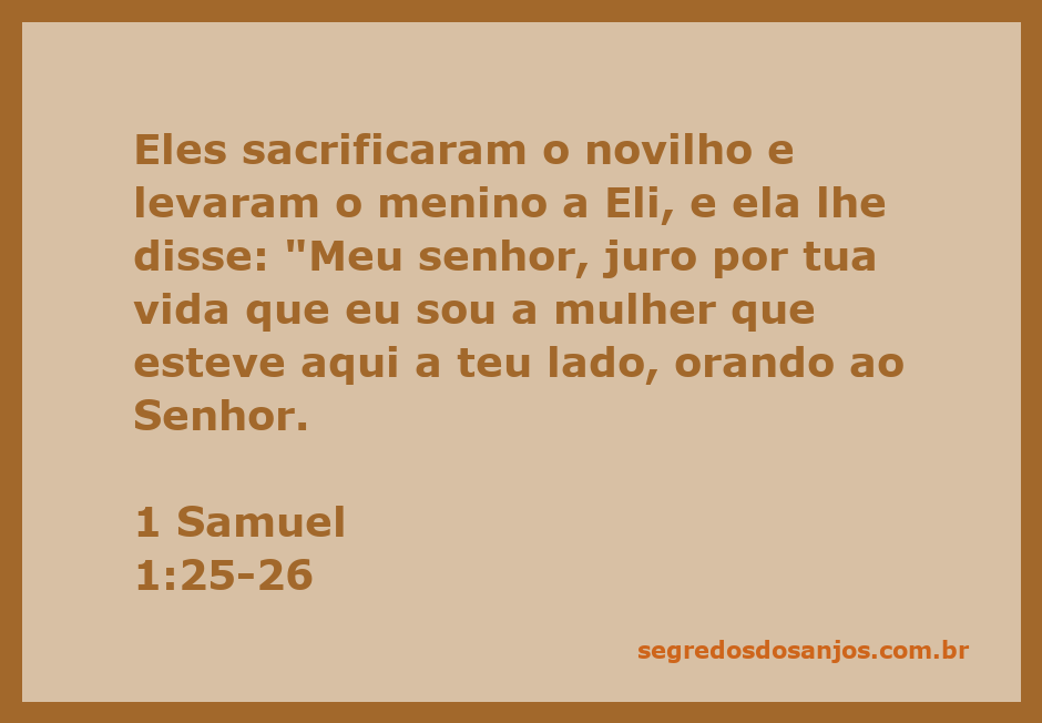 Mulher apresentando seu filho ao sacerdote Eli após oferecer um sacrifício.