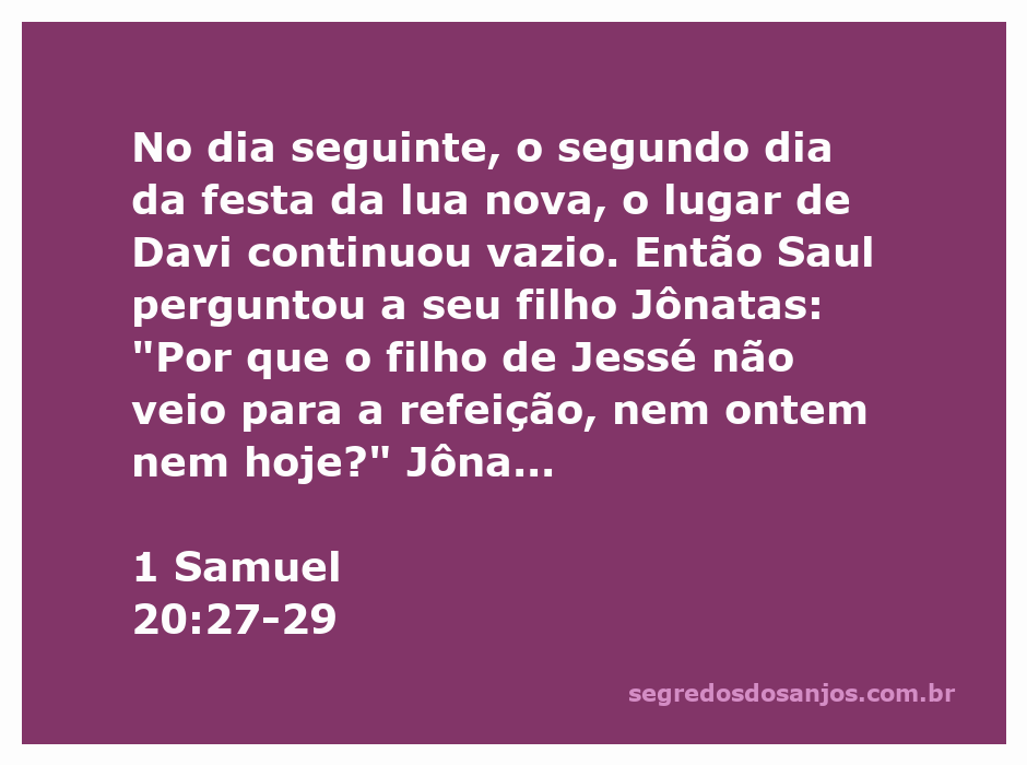 Ilustração da cena em que Saul questiona Jônatas sobre a ausência de Davi na refeição durante a festa da lua nova.