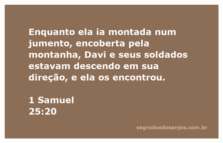 Uma mulher montada em um jumento se encontra com Davi e seus soldados descendo pela montanha.