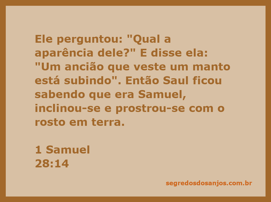 Ilustração de Saul prostrado diante de Samuel, um ancião vestindo um manto.