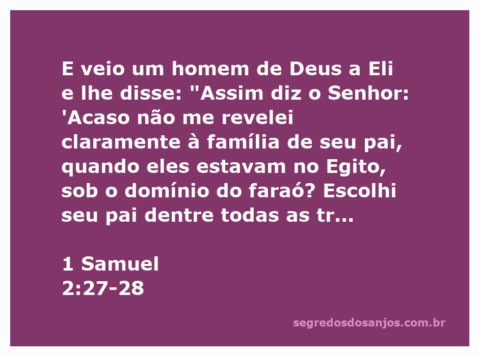 Um homem de Deus se dirige a Eli, enfatizando a escolha divina de sua família como sacerdotes.
