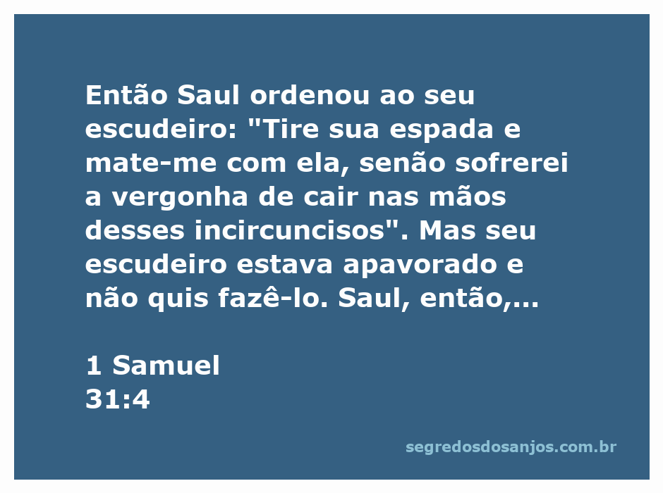 Representação da cena trágica de Saul se suicidando com sua espada, em um contexto de derrota e desespero.
