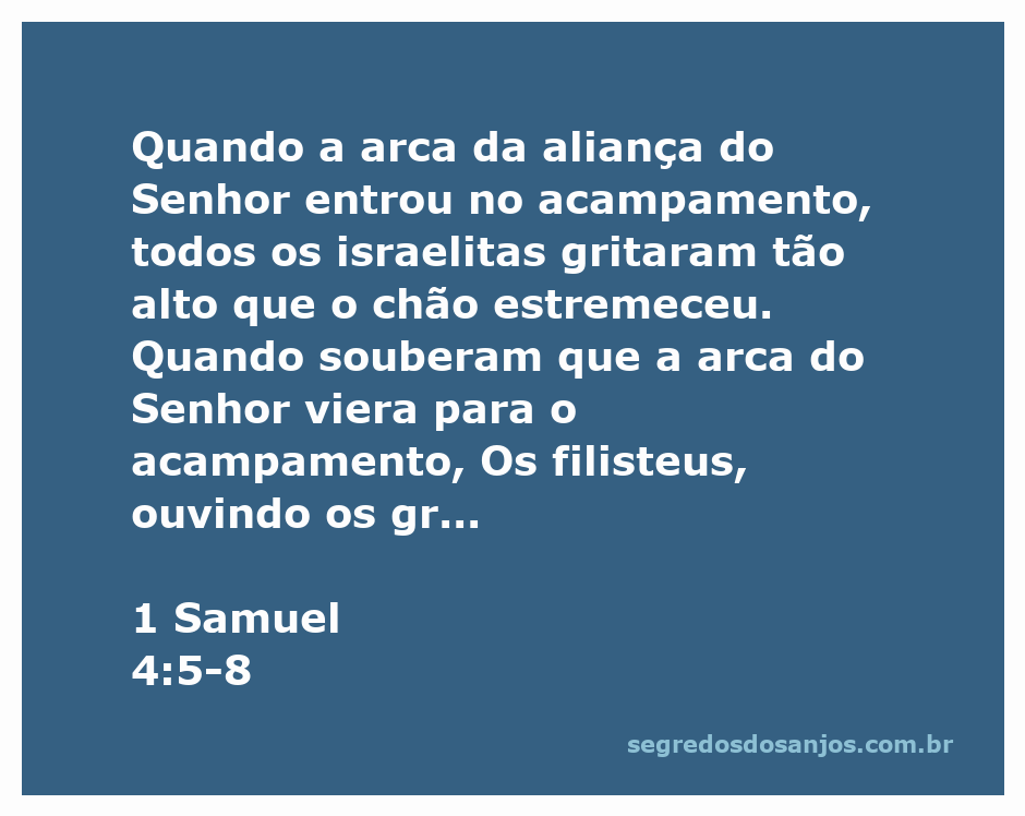 Arca da Aliança do Senhor sendo carregada pelos israelitas, causando grande celebração e temor entre os filisteus.