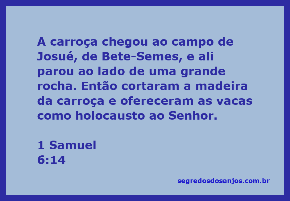 Carroça parada ao lado de uma grande rocha no campo de Josué, em Bete-Semes, com vacas preparadas para holocausto.