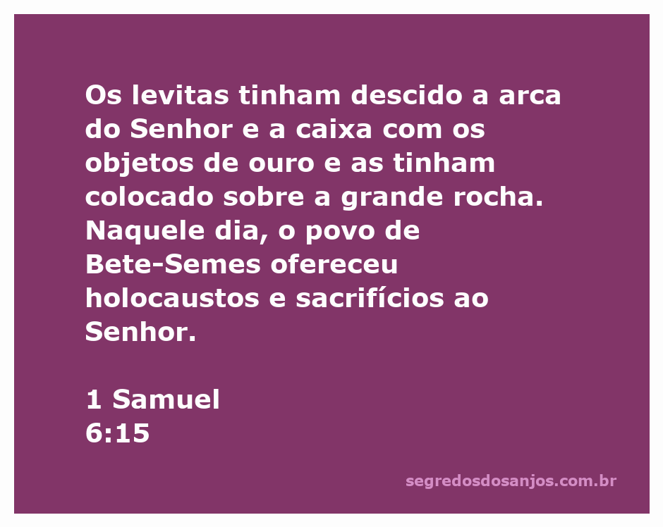 Os levitas colocando a arca do Senhor sobre uma grande rocha em Bete-Semes, com sacrifícios ao fundo.