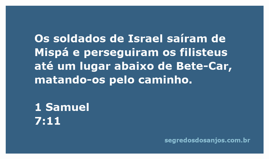 Ilustração da batalha entre os soldados de Israel e os filisteus, representando a vitória em 1 Samuel 7:11.