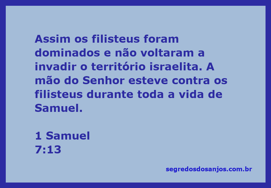 Ilustração da vitória de Israel sobre os filisteus com a mão do Senhor protegendo Samuel.