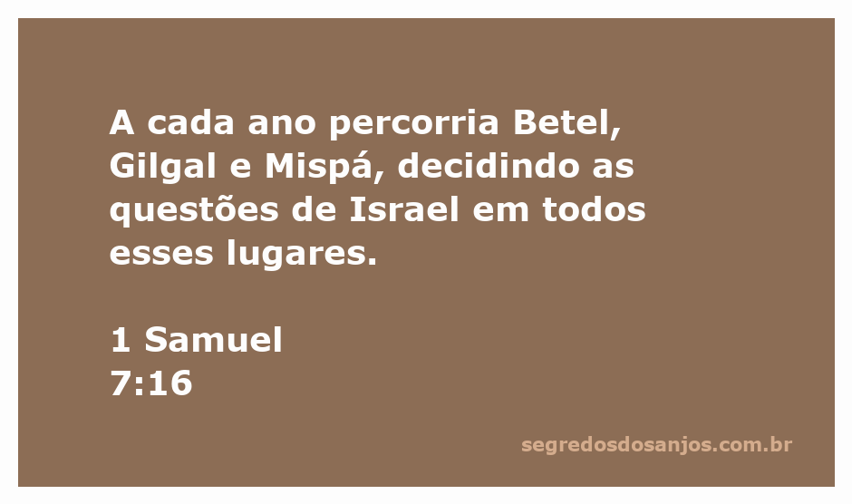 O profeta Samuel viajando entre Betel, Gilgal e Mispá para resolver questões de Israel.