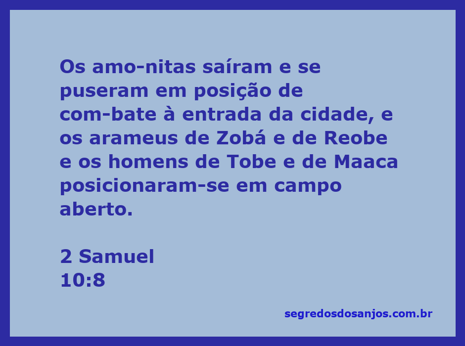 Os amonitas e arameus se posicionam para a batalha na entrada da cidade, conforme descrito em 2 Samuel 10:8.