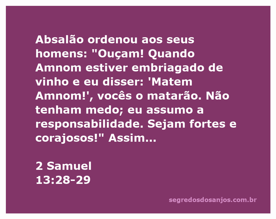 Absalão ordena a seus homens a morte de Amnom enquanto ele está embriagado, representando um momento de traição e vingança na narrativa bíblica.