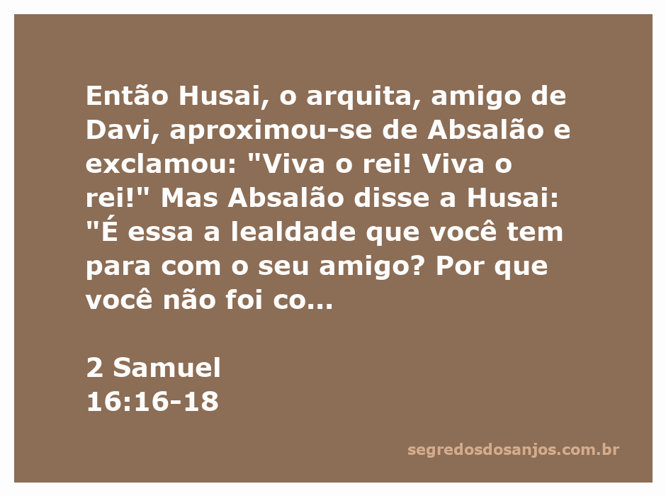 Husai, o arquita, se aproxima de Absalão exclamando 'Viva o Rei!' em uma cena de lealdade e escolha durante a rebelião contra Davi.