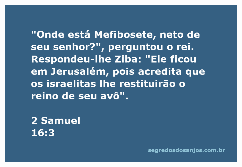 Rei Davi questiona Ziba sobre Mefibosete em Jerusalém, conforme 2 Samuel 16:3.