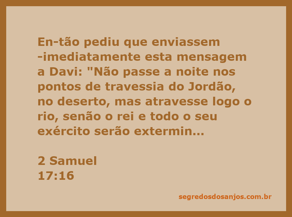 Mensagem urgente enviada a Davi sobre a travessia do Jordão