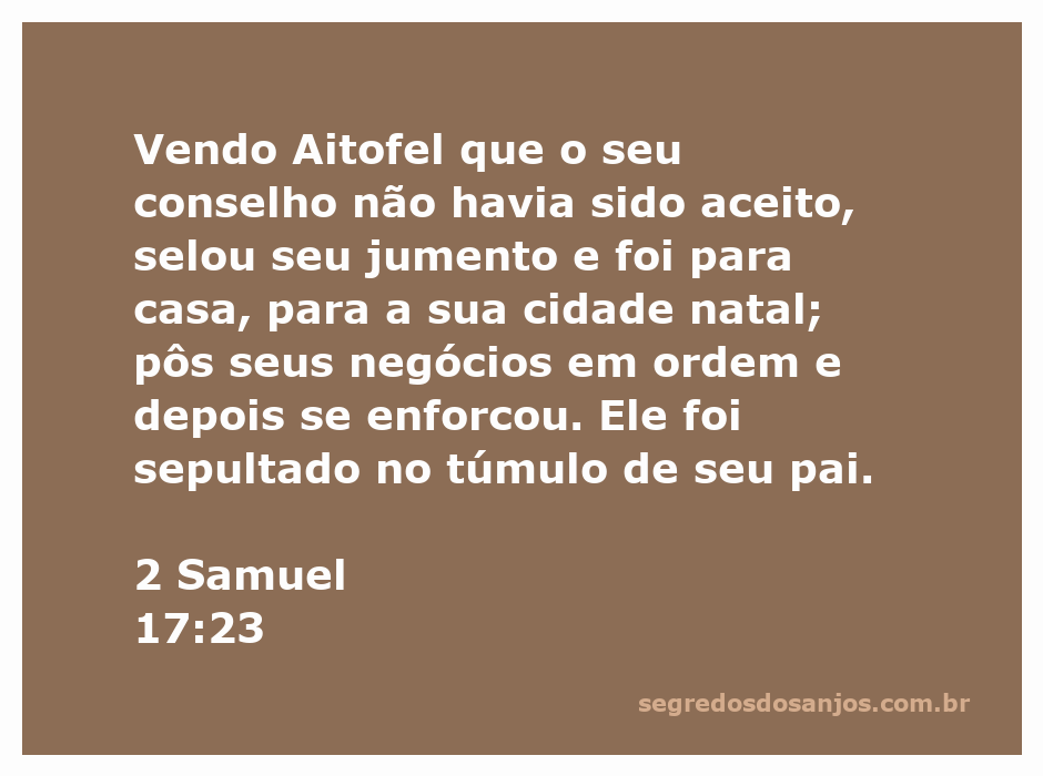 A cena que representa Aitofel se preparando para voltar para sua cidade natal após seu conselho não ser aceito, simbolizando um momento de desespero.