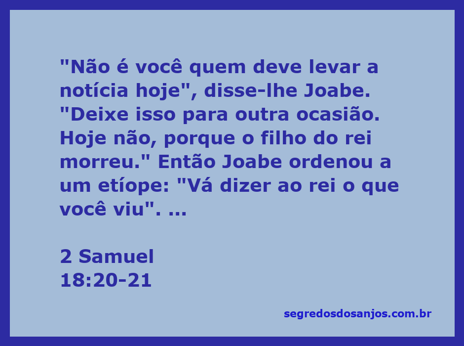 Joabe instruindo um etíope sobre a mensagem a ser levada ao rei após a morte do filho do rei.