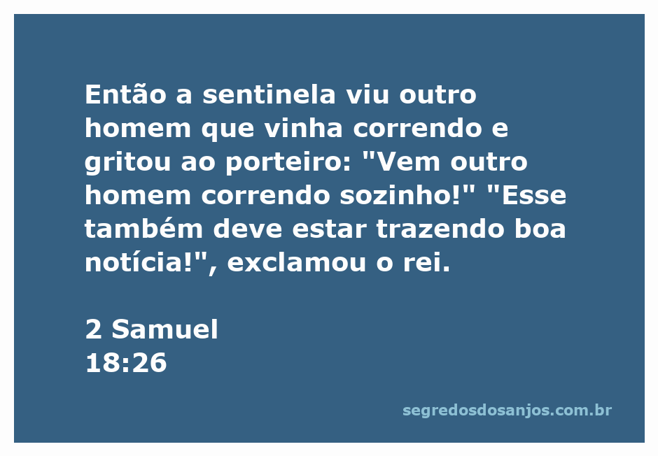 Sentinela avistando um mensageiro correndo em direção ao rei, simbolizando a transmissão de boas notícias.