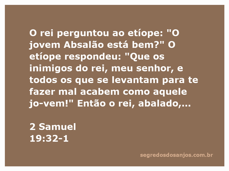 O rei Davi lamenta a morte de seu filho Absalão, expressando sua dor e desespero.
