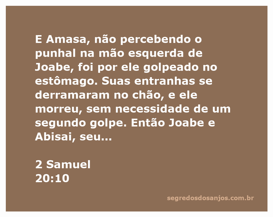 A ilustração de Amasa sendo golpeado por Joabe, representando a traição e a luta pelo poder na narrativa bíblica de 2 Samuel 20:10.