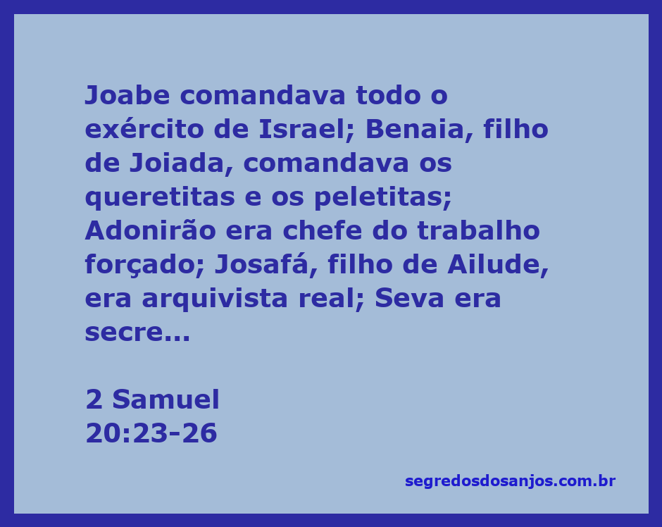 Representação do exército de Israel e seus líderes segundo 2 Samuel 20:23-26.