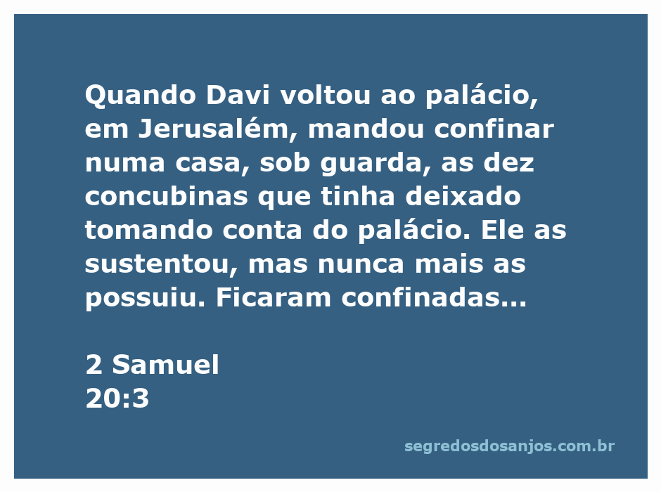 Davi confina suas concubinas em Jerusalém após a guerra, refletindo sua decisão de separação e proteção.