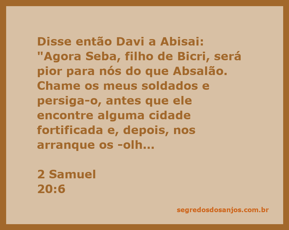 Davi instruindo Abisai sobre a busca de Seba, filho de Bicri, em uma cena bíblica.