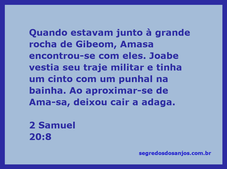 Joabe se aproxima de Amasa com um punhal caindo da bainha perto da grande rocha de Gibeom.