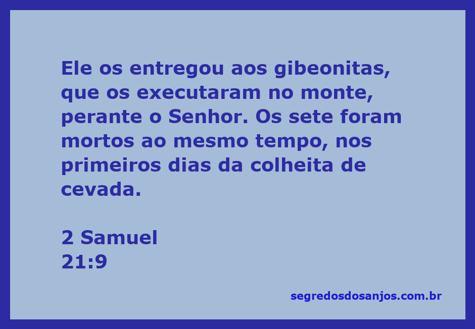 Execução dos sete filhos de Saul pelos gibeonitas no monte, simbolizando justiça e retribuição divina.
