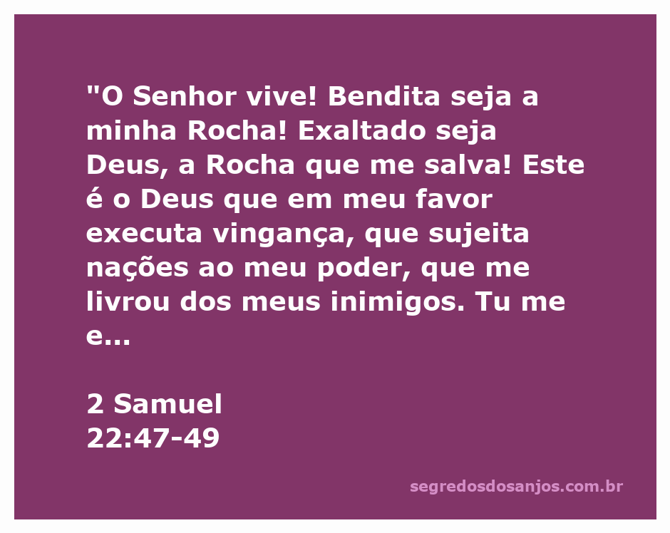 Imagem inspiradora destacando a força e proteção de Deus como Rocha, com referência a 2 Samuel 22:47-49.