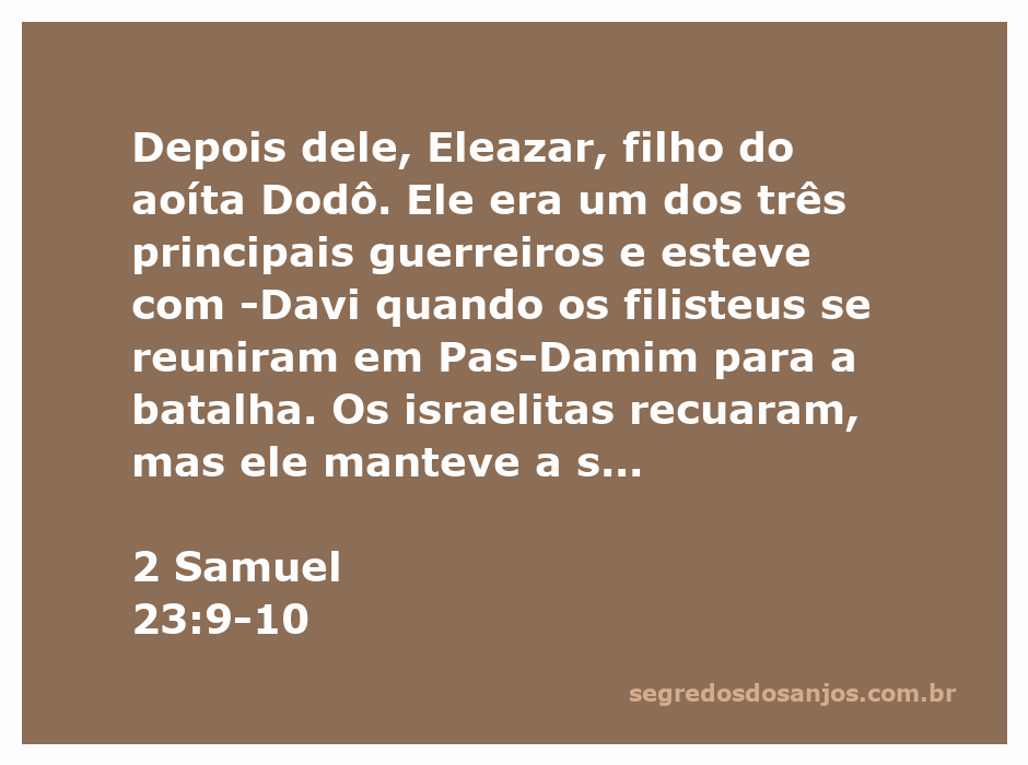 Eleazar, o guerreiro valente, lutando contra os filisteus em Pas-Damim, com sua espada em mãos.
