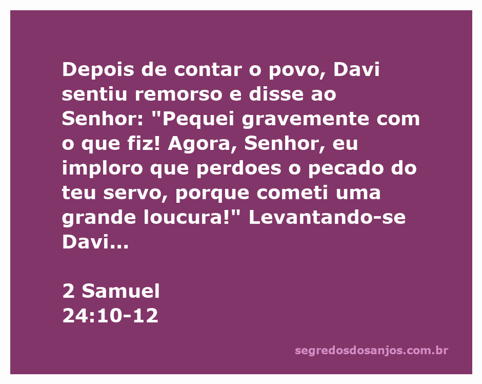 Davi expressando arrependimento por seu pecado após contar o povo, com uma visão de Gade trazendo a mensagem de Deus.