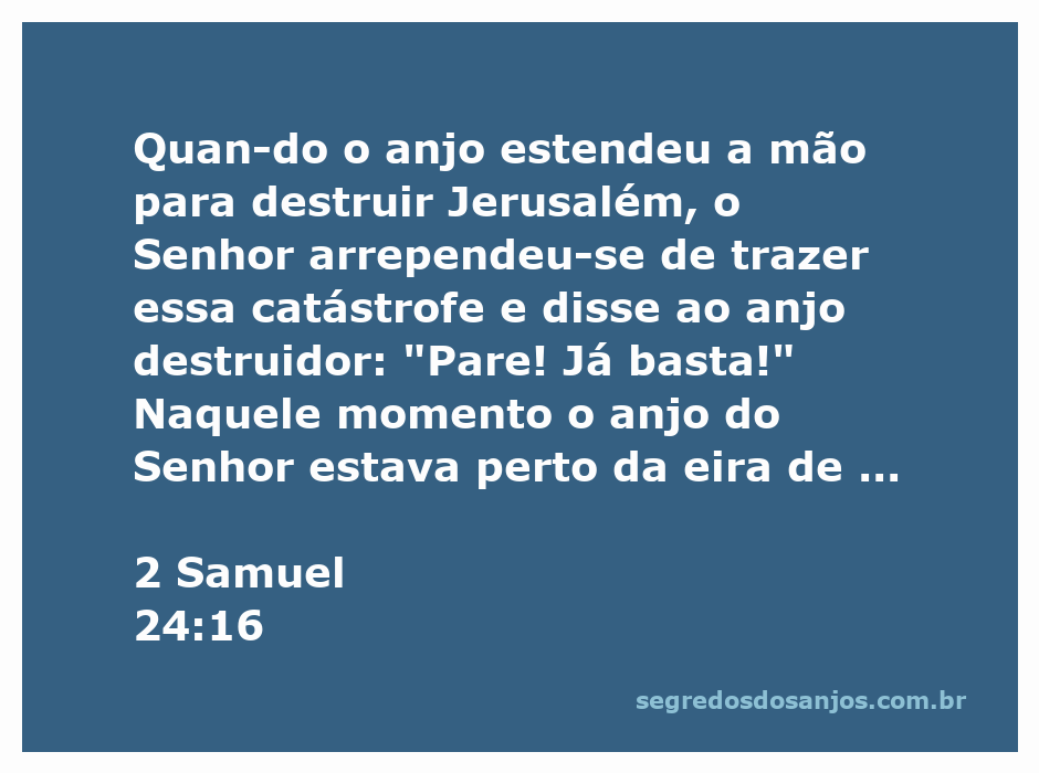 O anjo do Senhor segurando uma espada, interrompendo a destruição de Jerusalém conforme descrito em 2 Samuel 24:16.