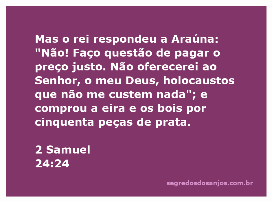 Rei Davi se recusando a oferecer sacrifícios que não lhe custem nada, simbolizando a importância do sacrifício verdadeiro.