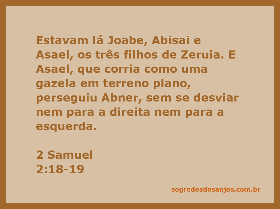 Ilustração de Asael, filho de Zeruia, correndo rapidamente em perseguição a Abner, simbolizando determinação e foco.